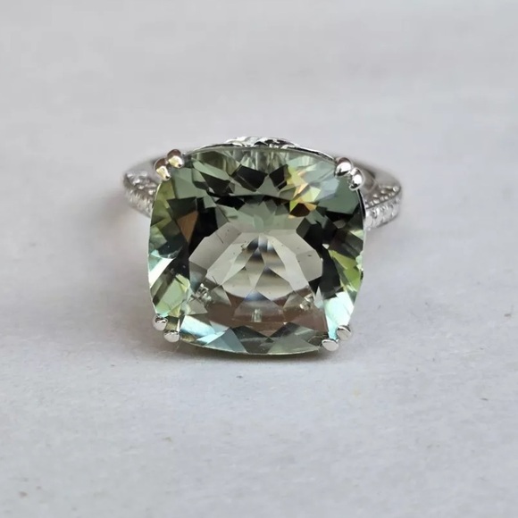 Vintage Green Amethyst Round Cut and White Quartz Sterling Silver Ring 6 - Picture 9 of 16